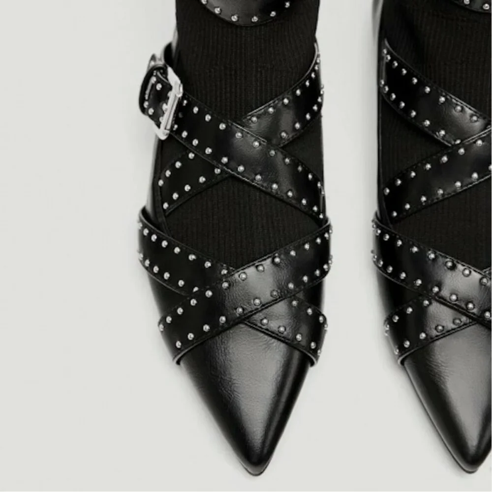 NWOB Zara Flat Vegan Buckled Studded Sock Ankle Boot